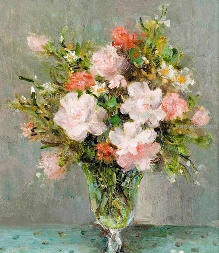 静物花束油画欣赏，法国印象派画家Marcel Dyf
