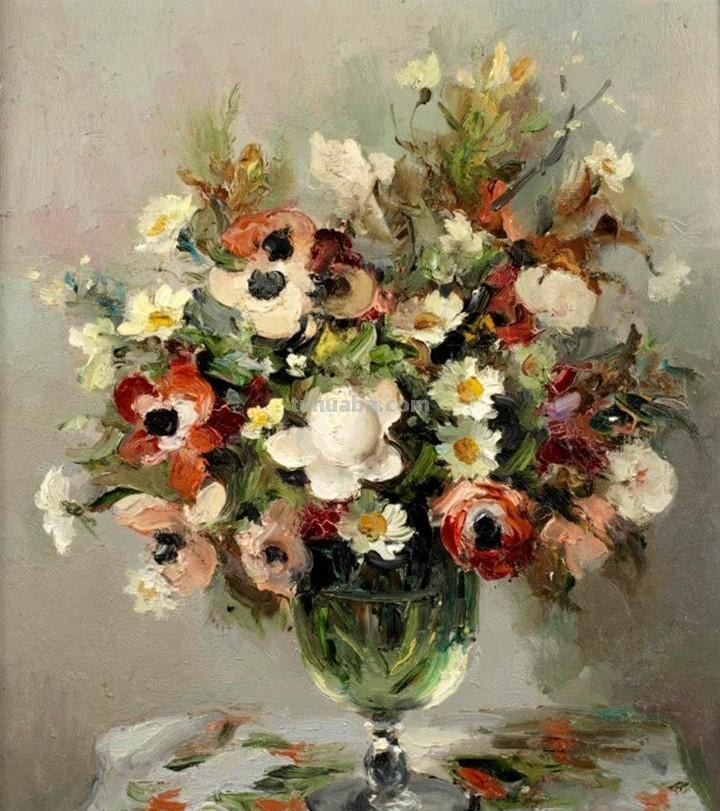 静物花束油画欣赏，法国印象派画家Marcel Dyf