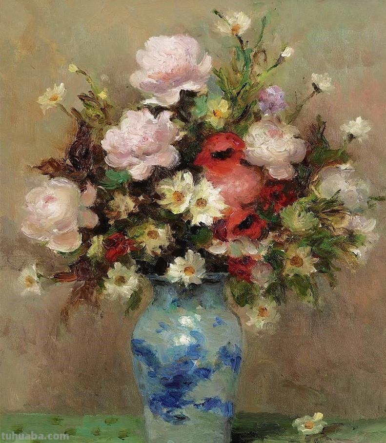 静物花束油画欣赏，法国印象派画家Marcel Dyf