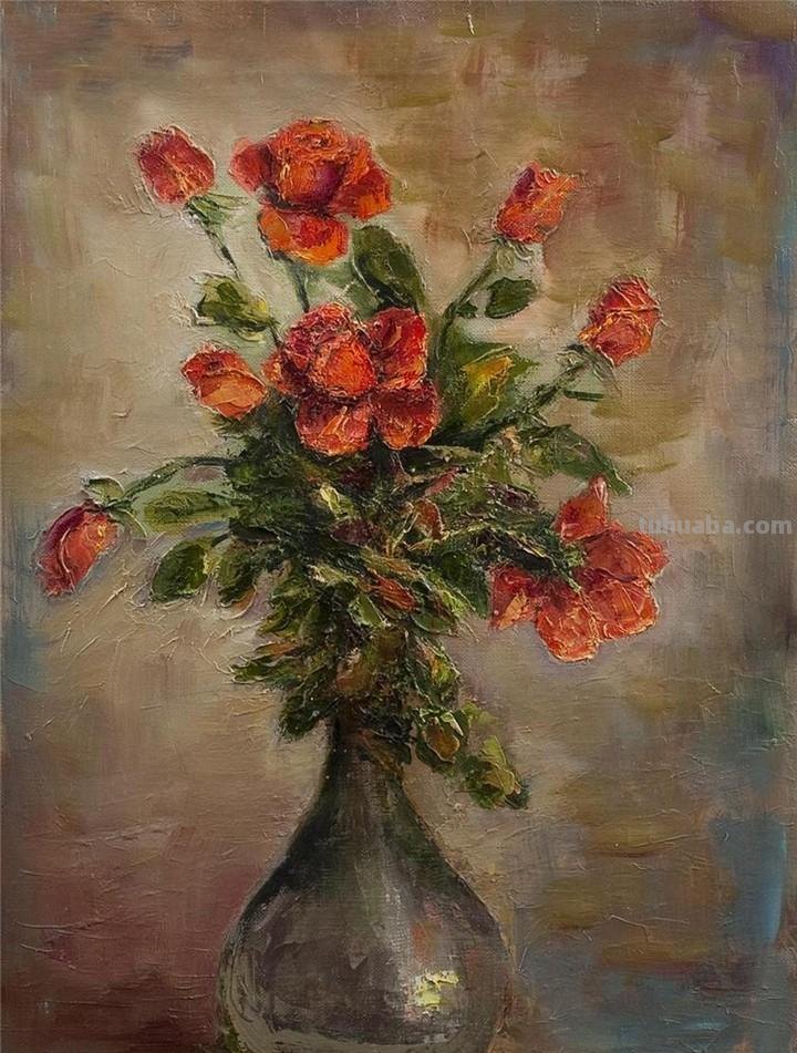 静物花束油画欣赏，法国印象派画家Marcel Dyf