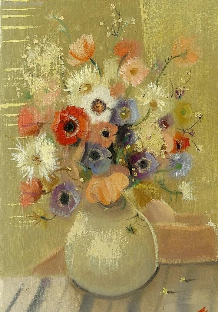 静物花束油画欣赏，法国印象派画家Marcel Dyf