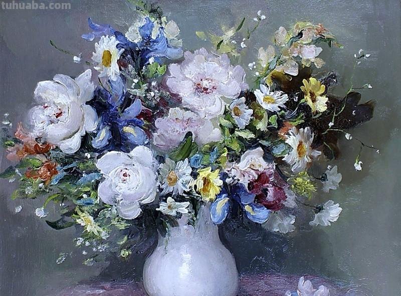 静物花束油画欣赏，法国印象派画家Marcel Dyf