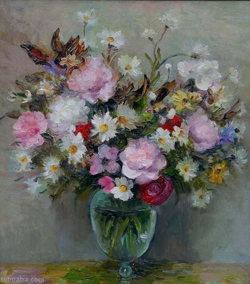 静物花束油画欣赏，法国印象派画家Marcel Dyf