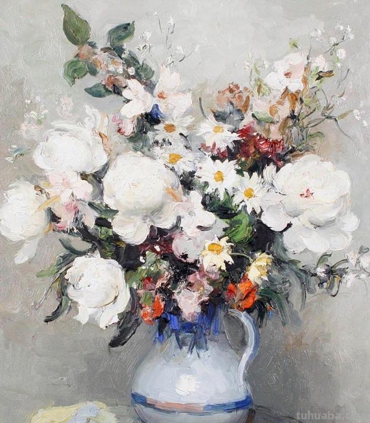 静物花束油画欣赏，法国印象派画家Marcel Dyf