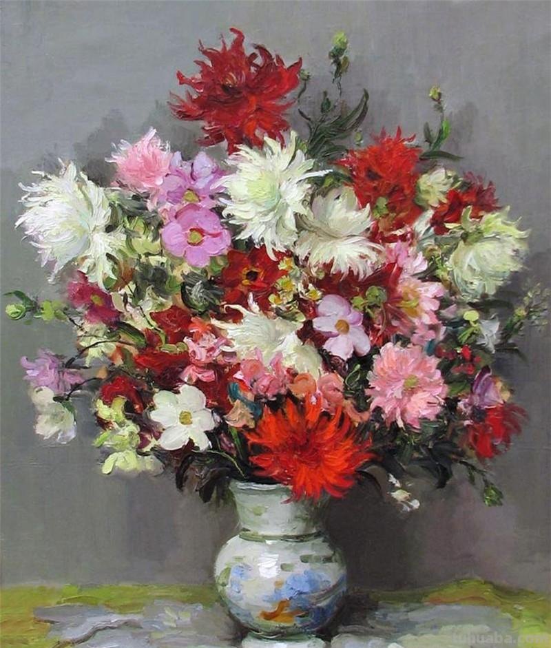 静物花束油画欣赏，法国印象派画家Marcel Dyf