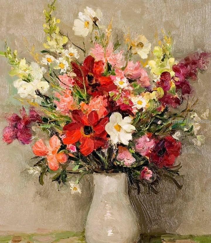 静物花束油画欣赏，法国印象派画家Marcel Dyf