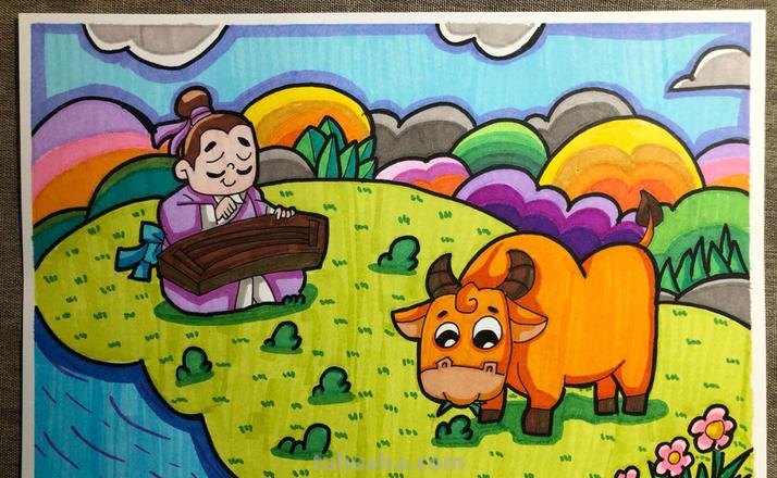简笔画牛怎么画 如何画成语故事对牛弹琴卡通儿童简笔画教程？