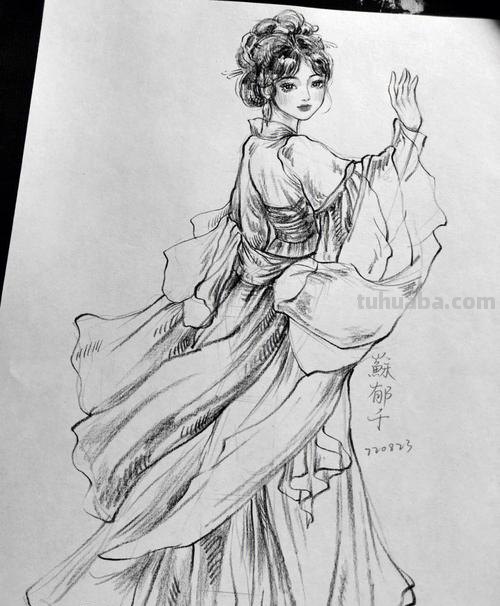 古风美人速写 画古风仙气十足汉服素描？