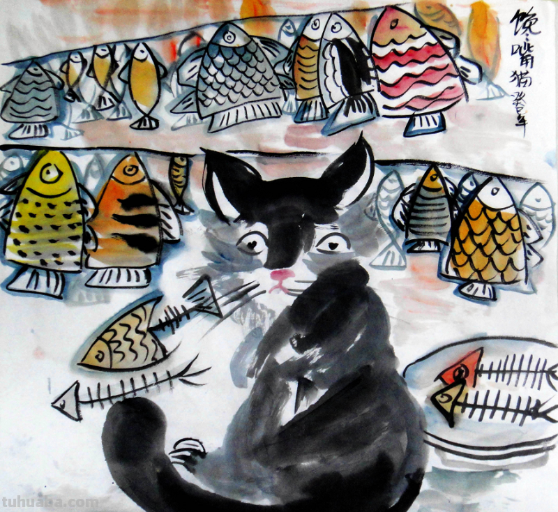 儿童创意美术课题《馋嘴的猫咪》，水墨画确实漂亮又写意啊！