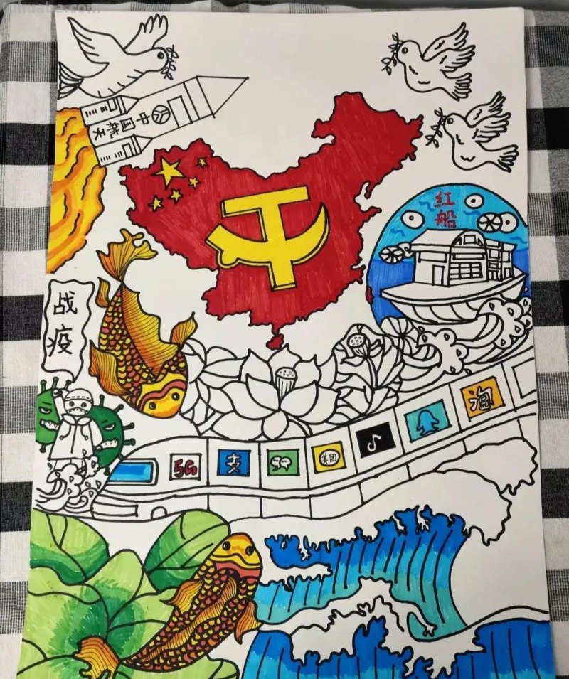55张最新喜迎二十大主题绘画+手抄报，备课必备资料！经典收藏哦