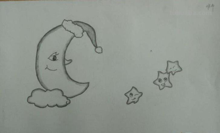 月亮怎么画简笔画 一年级教画夜晚星星和月亮?