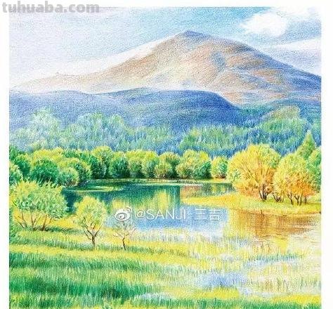 太阳怎么画彩铅写实 怎样用彩铅画有山又有水的画?