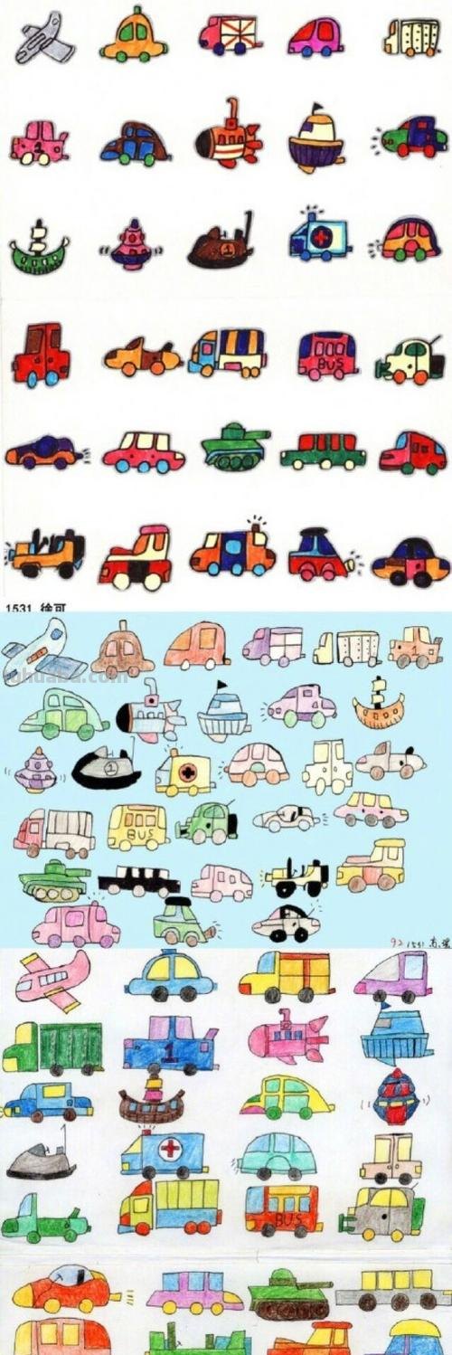 交通工具简笔画 火车飞机轮船电瓶车校车 教小朋友画画