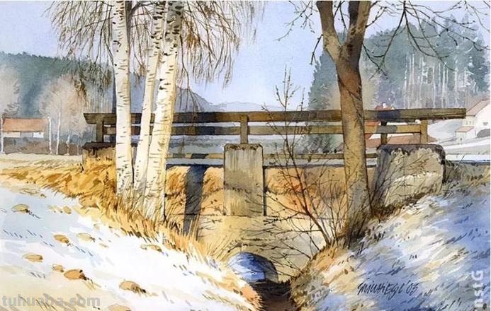 欧洲顶尖水彩 - 德国画家恩斯特·格里希尔唯美风景水彩画欣赏