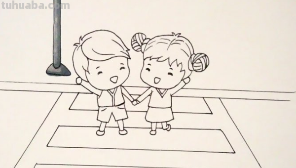 红绿灯下的场景怎么画