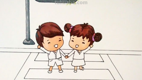 红绿灯下的场景怎么画