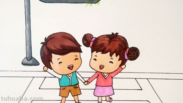 红绿灯下的场景怎么画