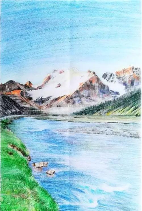 青山怎么画彩铅教程 怎样用彩铅画有山又有水的画？