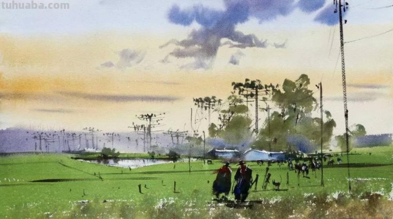 漫步小镇风光 - 巴西画家安东尼奥·贾科明风景水彩画作品欣赏