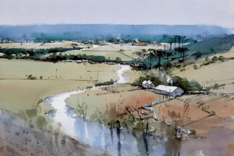 漫步小镇风光 - 巴西画家安东尼奥·贾科明风景水彩画作品欣赏