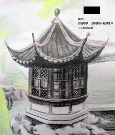 彩铅亭子怎么画简单 初学者彩铅画步骤？