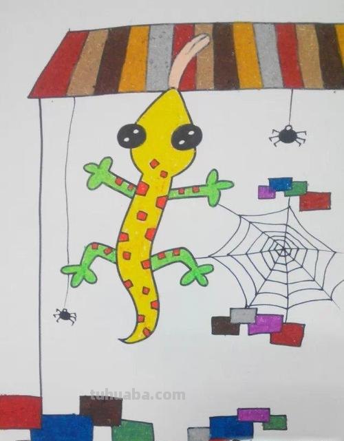蜡笔画：画画识动物，小壁虎