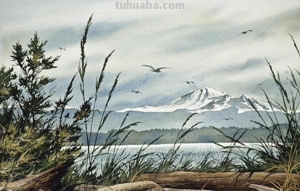 风和日丽的风景水彩画 - 日本画家关田春崎作品欣赏