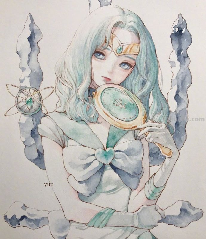 画师大佬绘制水彩版的美少女战士，土萌萤看起来好帅气