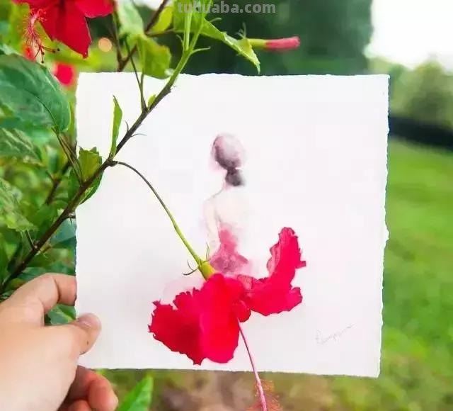 创意插画，当水彩遇到花瓣，花漾衣舞