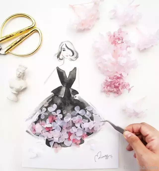 创意插画，当水彩遇到花瓣，花漾衣舞