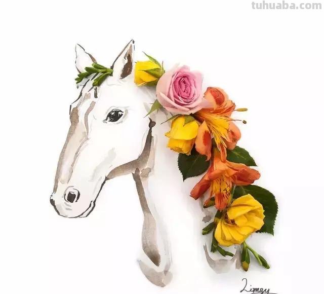 创意插画，当水彩遇到花瓣，花漾衣舞