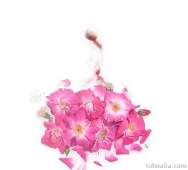 创意插画，当水彩遇到花瓣，花漾衣舞