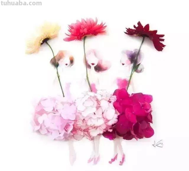 创意插画，当水彩遇到花瓣，花漾衣舞