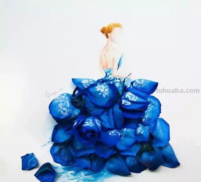 创意插画，当水彩遇到花瓣，花漾衣舞