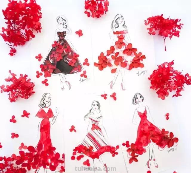 创意插画，当水彩遇到花瓣，花漾衣舞