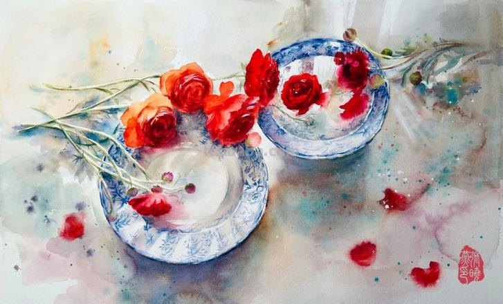 赏心悦目纯美花卉静物水彩画