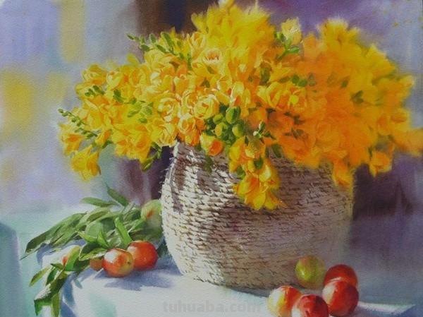 赏心悦目纯美花卉静物水彩画