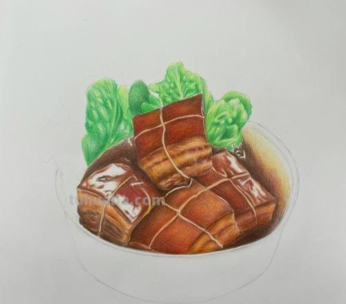 彩铅可以画什么美食 东坡肉彩铅画步骤?