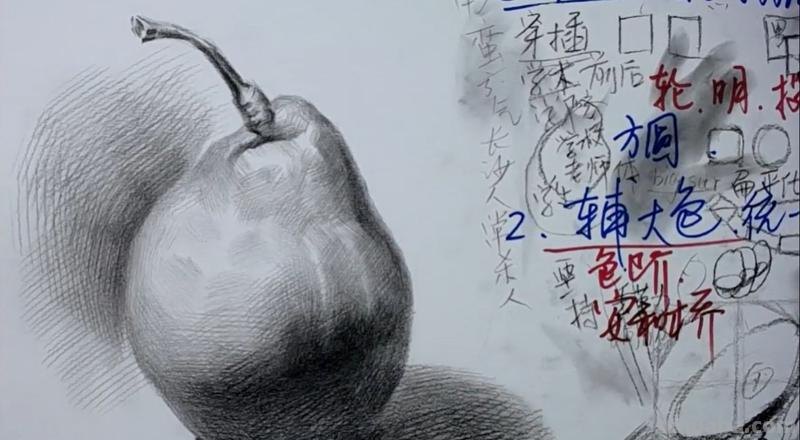 素描基础教程练习,教你画一个大鸭梨