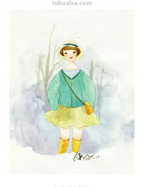 这组超有风格的水彩少女,不仅仅是小清新,还自带飘逸~