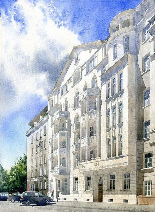 清丽自然的水彩建筑插画,阴影及光线运用另视觉聚焦,技法高超