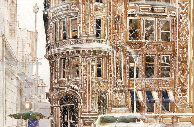 清丽自然的水彩建筑插画,阴影及光线运用另视觉聚焦,技法高超