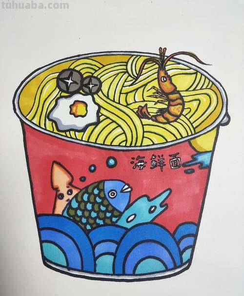 色彩方便面及色彩方便面桶怎样画？涂画吧小编教你！ 