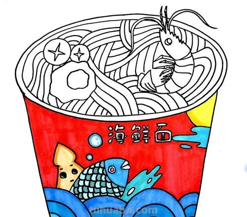 色彩方便面及色彩方便面桶怎样画?涂画吧小编教你!