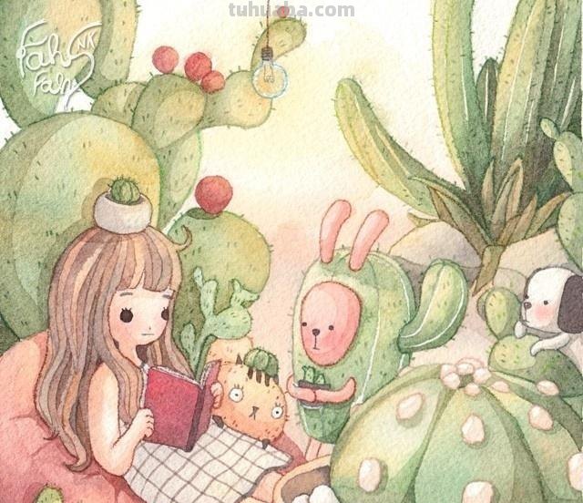 一组很甜的水彩插画