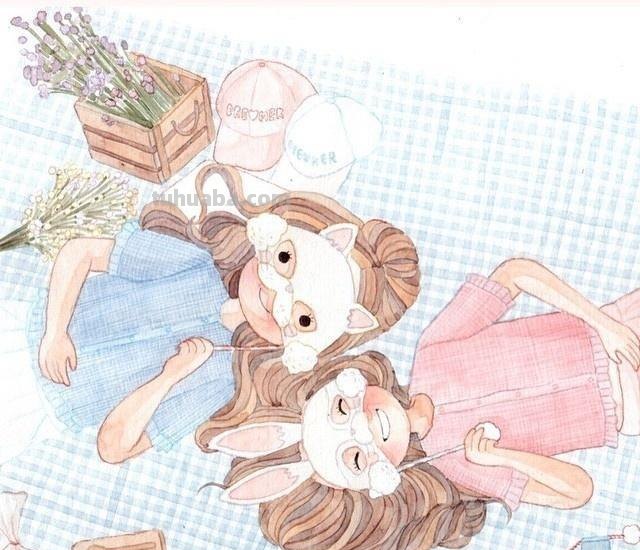 一组很甜的水彩插画