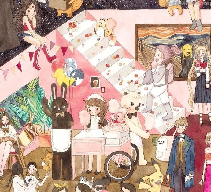 一组很甜的水彩插画