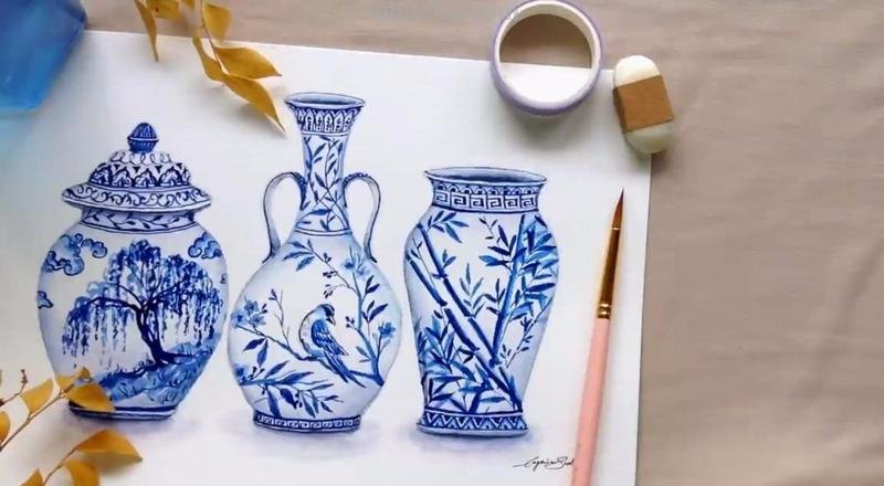 色彩青花瓷及色彩青花瓷罐子画法详解 