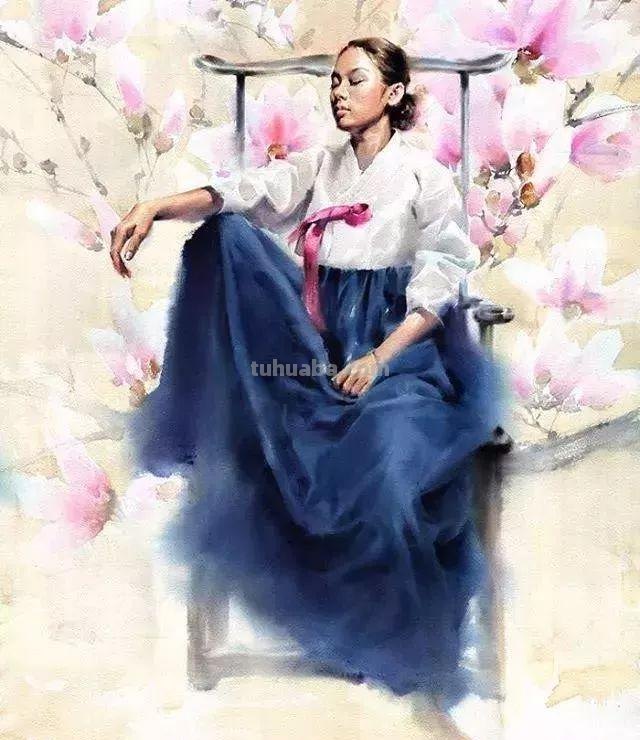 韩国画家（misulbu）人物水彩画作品