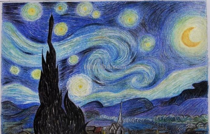 油性彩铅怎么画星空 怎么用彩铅笔画出梵高星空？
